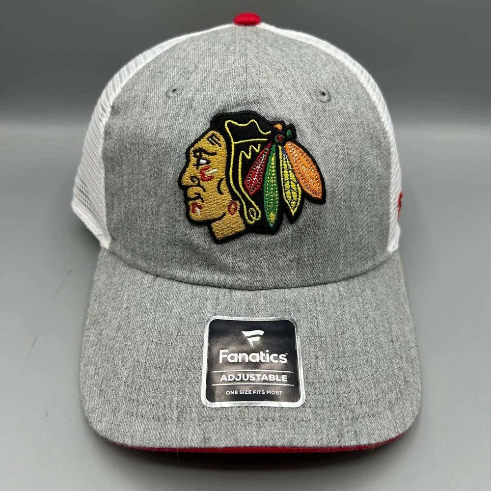 Chicago Blackhawks Trucker Hat Men Gray NHL Fanatics Snap Back Cap Cotton New